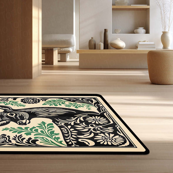 Ethereal Stag Art Area Rug | Mystical Forest Deer Floor Mat | Artistic Wildlife Decorative Rug for Living Room, Bedroom & Study Decor