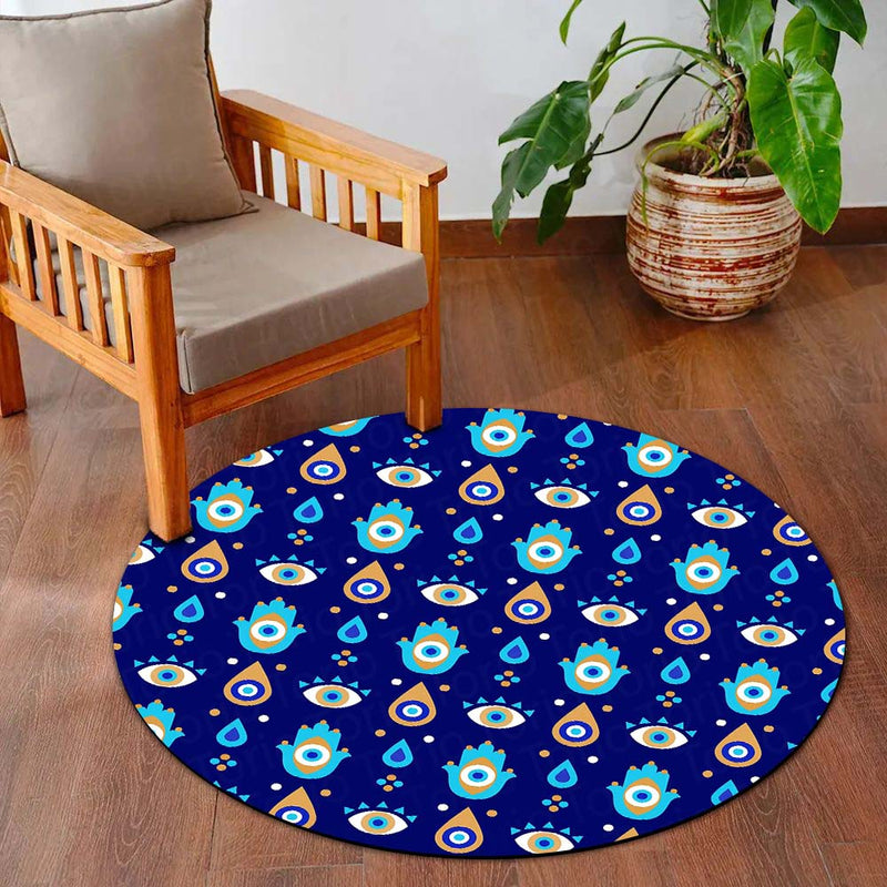 Evil Eye Protection Circular Floor Mat (3 mm Thick) | Nazar Safety Round Rug for Living Room, Entryway, Bedroom & Spiritual Home Decor
