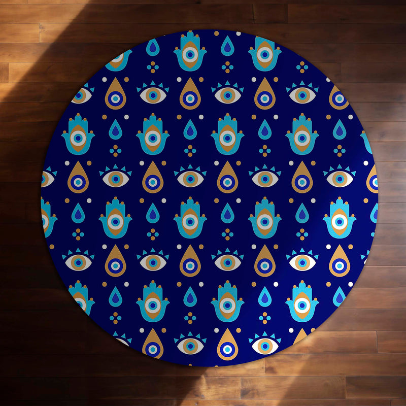 Evil Eye Protection Circular Floor Mat (3 mm Thick) | Nazar Safety Round Rug for Living Room, Entryway, Bedroom & Spiritual Home Decor