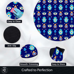 Evil Eye Protection Circular Floor Mat (3 mm Thick) | Nazar Safety Round Rug for Living Room, Entryway, Bedroom & Spiritual Home Decor