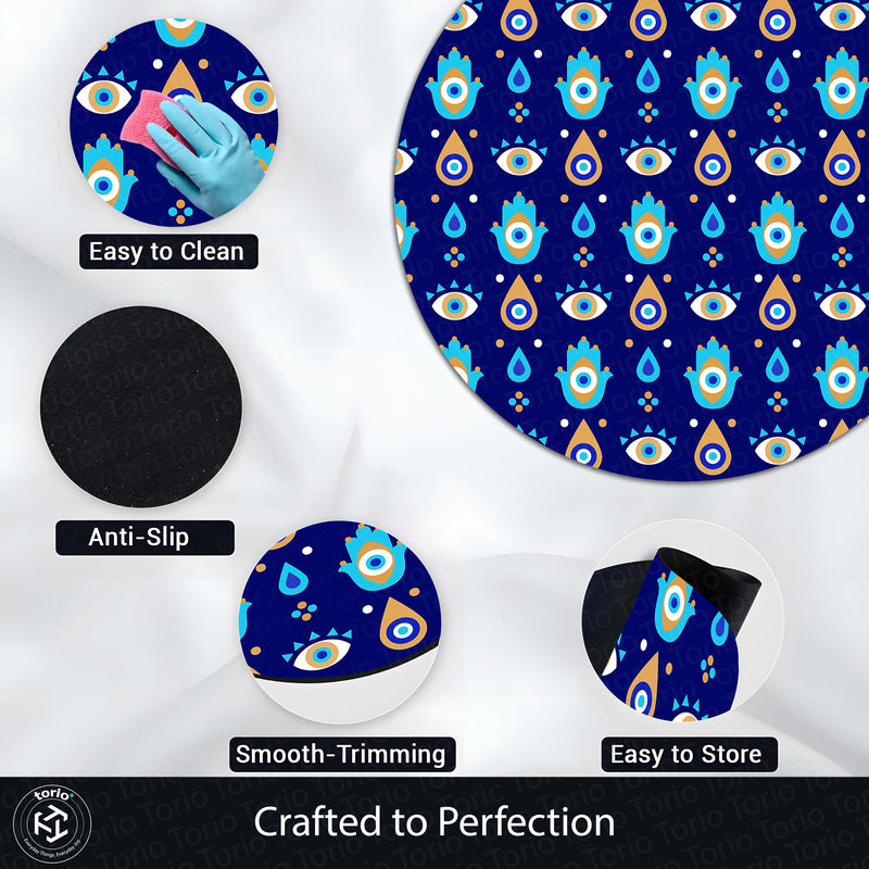 Evil Eye Protection Circular Floor Mat (3 mm Thick) | Nazar Safety Round Rug for Living Room, Entryway, Bedroom & Spiritual Home Decor