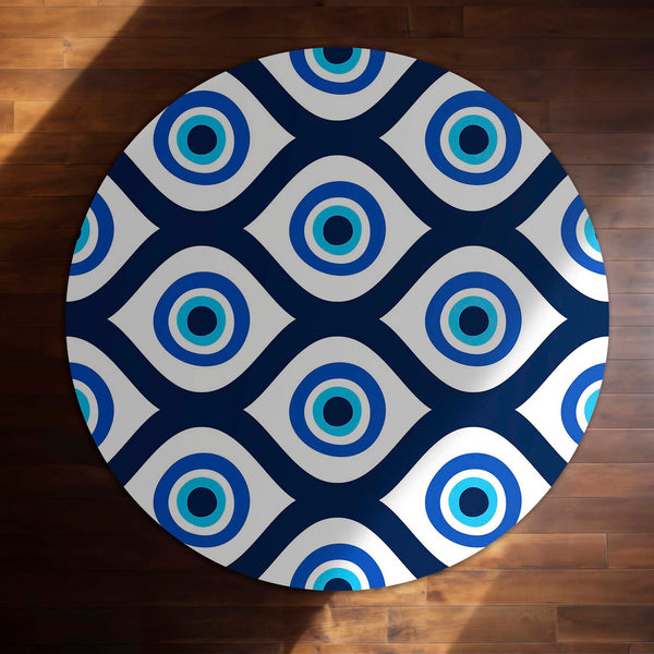 Evil Eye Protection Circular Floor Mat (3 mm Thick) | Nazar Safety Round Rug for Living Room, Entryway, Bedroom & Spiritual Home Decor 01