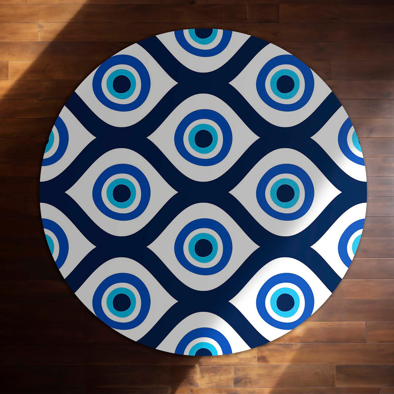 Evil Eye Protection Circular Floor Mat (3 mm Thick) | Nazar Safety Round Rug for Living Room, Entryway, Bedroom & Spiritual Home Decor 01