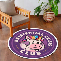 Existential Crisis Club Round Area Rug | Funny Unicorn Circle Floor Mat | Anti-Slip 3 mm Absorbent Rug for Bedroom, Gaming Room & Home Decor