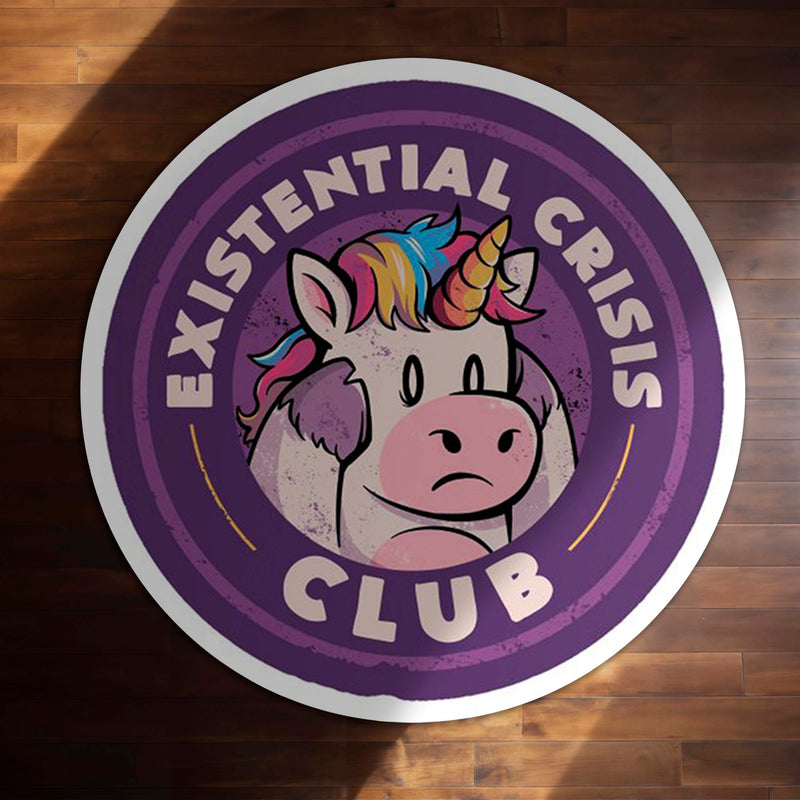 Existential Crisis Club Round Area Rug | Funny Unicorn Circle Floor Mat | Anti-Slip 3 mm Absorbent Rug for Bedroom, Gaming Room & Home Decor