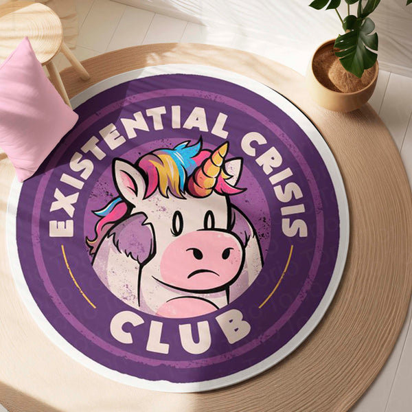 Existential Crisis Club Round Area Rug | Funny Unicorn Circle Floor Mat | Anti-Slip 3 mm Absorbent Rug for Bedroom, Gaming Room & Home Decor