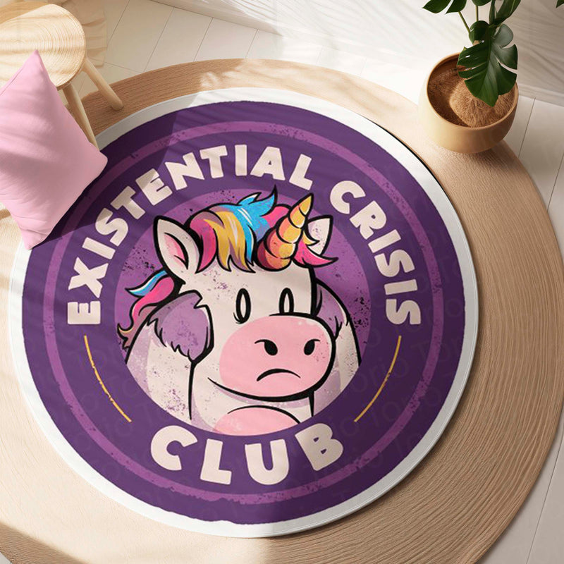 Existential Crisis Club Round Area Rug | Funny Unicorn Circle Floor Mat | Anti-Slip 3 mm Absorbent Rug for Bedroom, Gaming Room & Home Decor