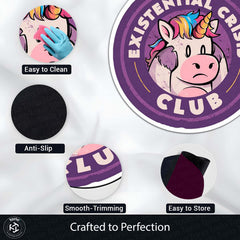 Existential Crisis Club Round Area Rug | Funny Unicorn Circle Floor Mat | Anti-Slip 3 mm Absorbent Rug for Bedroom, Gaming Room & Home Decor