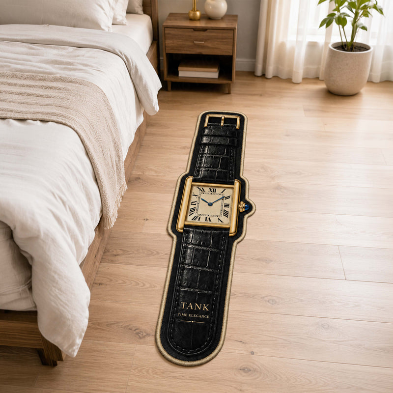 Cartier Tank Watch Floor Mat (3 mm Thick) | Luxury Rectangular Watch Shaped Cut-Out Rug for Bedroom, Gaming Room & Watch Collector Décor