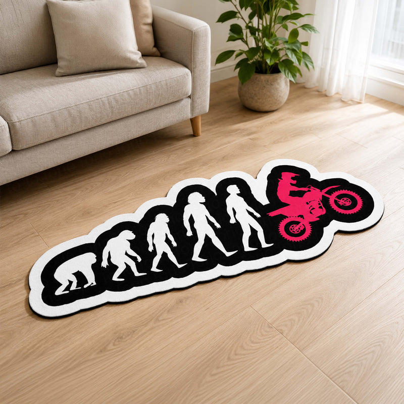 Evolution Motocross Rider Cut-Out Flat Rug | Dirt Bike Evolution Flat Rug | Off-Road Motorcycle Room Decor