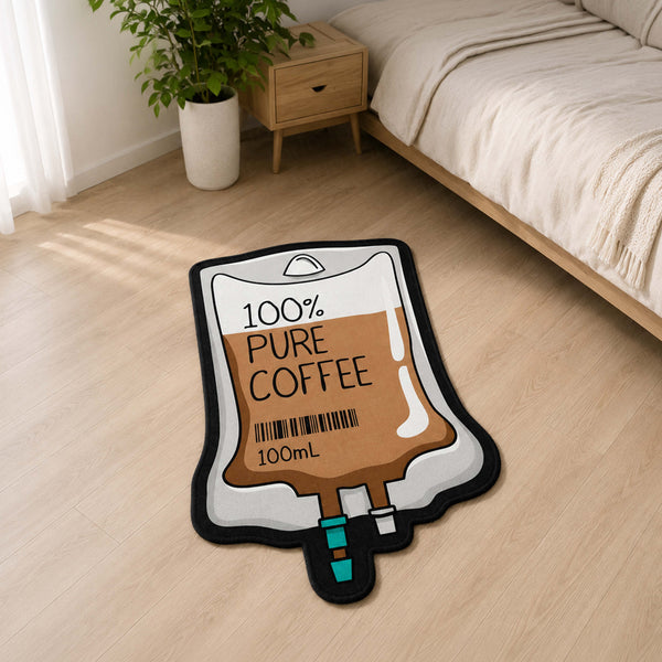 100% Pure Coffee Bag Cut-out Flat Rug | Funny Coffee Lover Flat Rug | Café & Kitchen Floor Decor