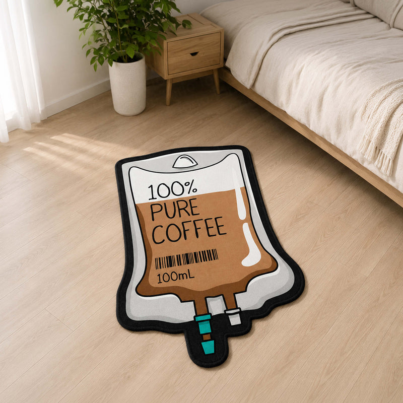 100% Pure Coffee Bag Cut-out Flat Rug | Funny Coffee Lover Flat Rug | Café & Kitchen Floor Decor
