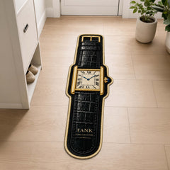 Cartier Tank Watch Floor Mat (3 mm Thick) | Luxury Rectangular Watch Shaped Cut-Out Rug for Bedroom, Gaming Room & Watch Collector Décor