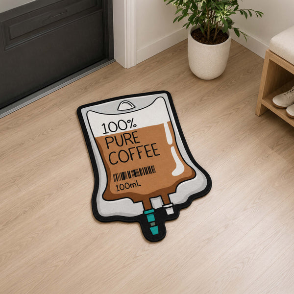 100% Pure Coffee Bag Cut-out Flat Rug | Funny Coffee Lover Flat Rug | Café & Kitchen Floor Decor