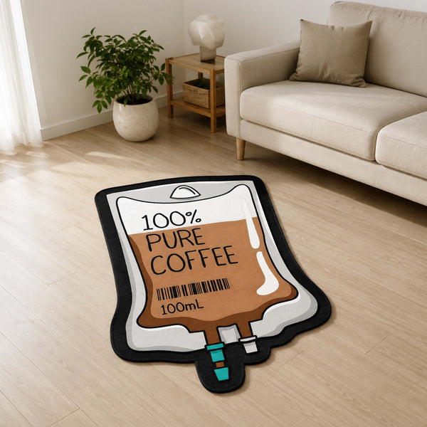 100% Pure Coffee Bag Cut-out Flat Rug | Funny Coffee Lover Flat Rug | Café & Kitchen Floor Decor