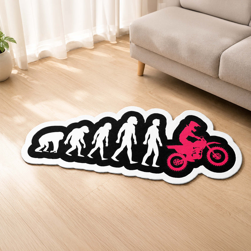 Evolution Motocross Rider Cut-Out Flat Rug | Dirt Bike Evolution Flat Rug | Off-Road Motorcycle Room Decor