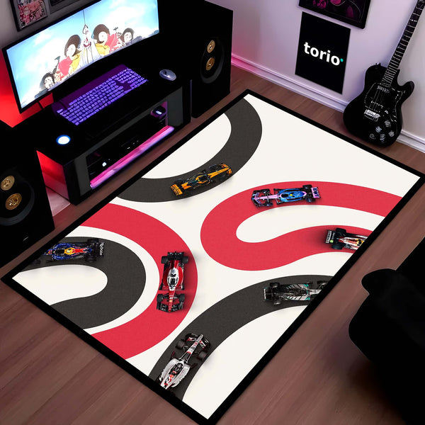 Formula 1 Racing Speed Area Rug | High-Octane Grand Prix Floor Mat | Motorsport Decor Rug for Gaming Room, Bedroom & Fan Cave