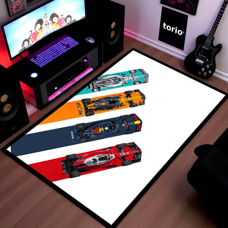 Formula 1 Racing Speed Area Rug | Dynamic Grand Prix Floor Mat | Motorsports Decor Rug for Gaming Room, Bedroom & Fan Cave