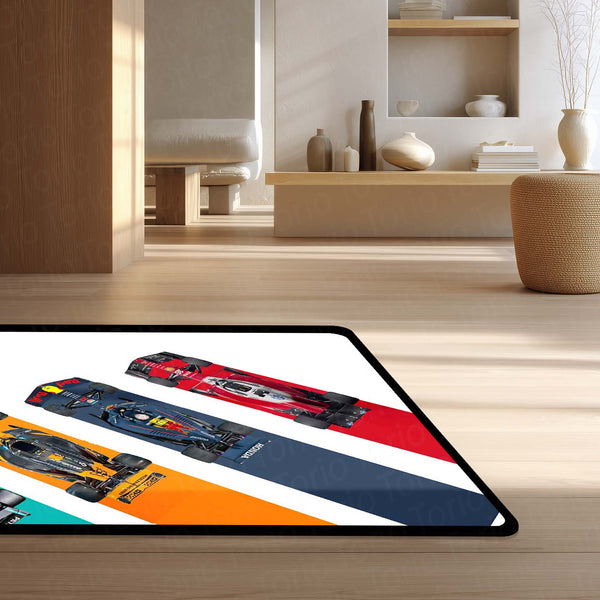 Formula 1 Racing Speed Area Rug | Dynamic Grand Prix Floor Mat | Motorsports Decor Rug for Gaming Room, Bedroom & Fan Cave