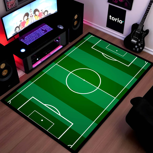 Football Field Rubber Floor Mat (3 mm Thick) | Soccer Pitch Game-Style Rug for Bedroom, Gaming Room, Playroom & Aesthetic Decor