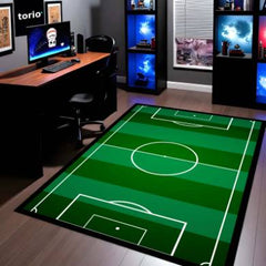 Football Field Rubber Floor Mat (3 mm Thick) | Soccer Pitch Game-Style Rug for Bedroom, Gaming Room, Playroom & Aesthetic Decor