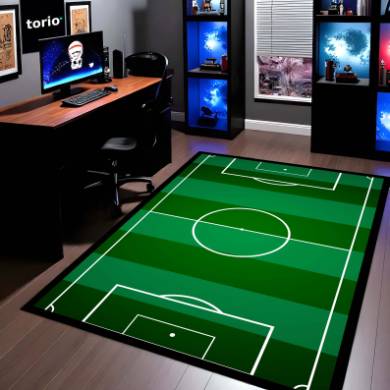 Football Field Rubber Floor Mat (3 mm Thick) | Soccer Pitch Game-Style Rug for Bedroom, Gaming Room, Playroom & Aesthetic Decor