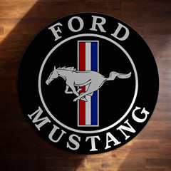 Ford Mustang Logo Inspired Round Floor Mat (3 mm Thick) | Classic Pony Emblem Automotive Decor Mat for Garage, Bedroom & Car Enthusiasts