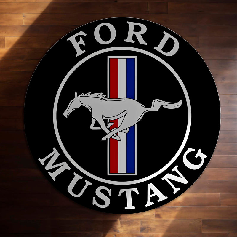 Ford Mustang Logo Inspired Round Floor Mat (3 mm Thick) | Classic Pony Emblem Automotive Decor Mat for Garage, Bedroom & Car Enthusiasts