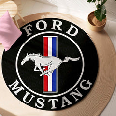 Ford Mustang Logo Inspired Round Floor Mat (3 mm Thick) | Classic Pony Emblem Automotive Decor Mat for Garage, Bedroom & Car Enthusiasts