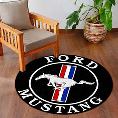 Ford Mustang Logo Inspired Round Floor Mat (3 mm Thick) | Classic Pony Emblem Automotive Decor Mat for Garage, Bedroom & Car Enthusiasts