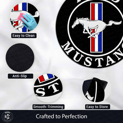 Ford Mustang Logo Inspired Round Floor Mat (3 mm Thick) | Classic Pony Emblem Automotive Decor Mat for Garage, Bedroom & Car Enthusiasts