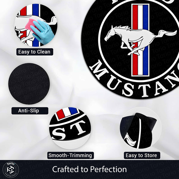 Ford Mustang Logo Inspired Round Floor Mat (3 mm Thick) | Classic Pony Emblem Automotive Decor Mat for Garage, Bedroom & Car Enthusiasts