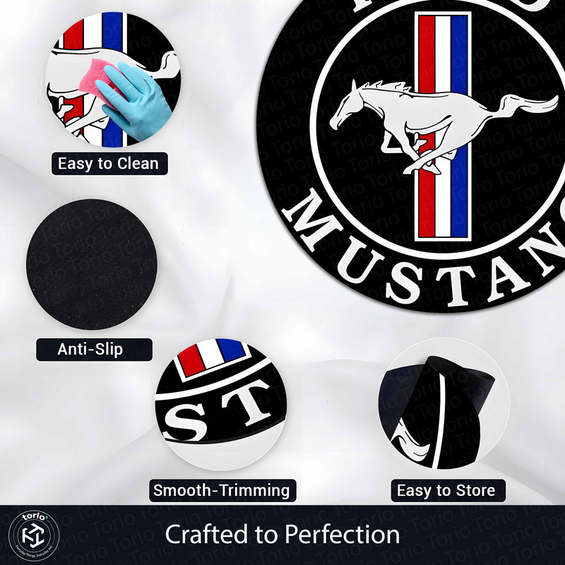 Ford Mustang Logo Inspired Round Floor Mat (3 mm Thick) | Classic Pony Emblem Automotive Decor Mat for Garage, Bedroom & Car Enthusiasts