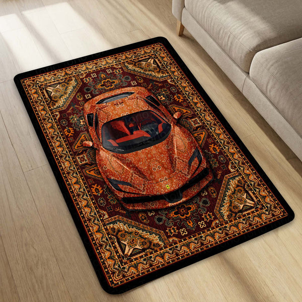 Ferrari Persian Heritage Area Rug | Exotic Supercar Floor Mat | Vintage Persian Carpet Style Rug for Bedroom, Gaming Room, Garage & Luxury Car Decor