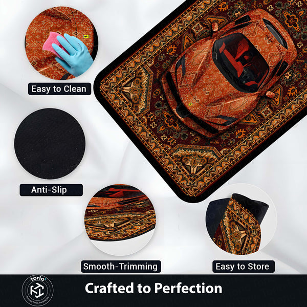 Ferrari Persian Heritage Area Rug | Exotic Supercar Floor Mat | Vintage Persian Carpet Style Rug for Bedroom, Gaming Room, Garage & Luxury Car Decor