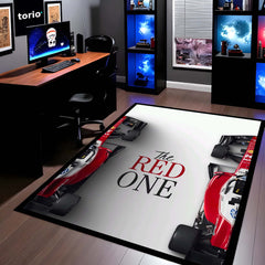 Ferrari Formula 1 Speed Area Rug | Red Racing Car Floor Mat | Motorsports Decor Rug for Gaming Room, Bedroom & Fan Cave