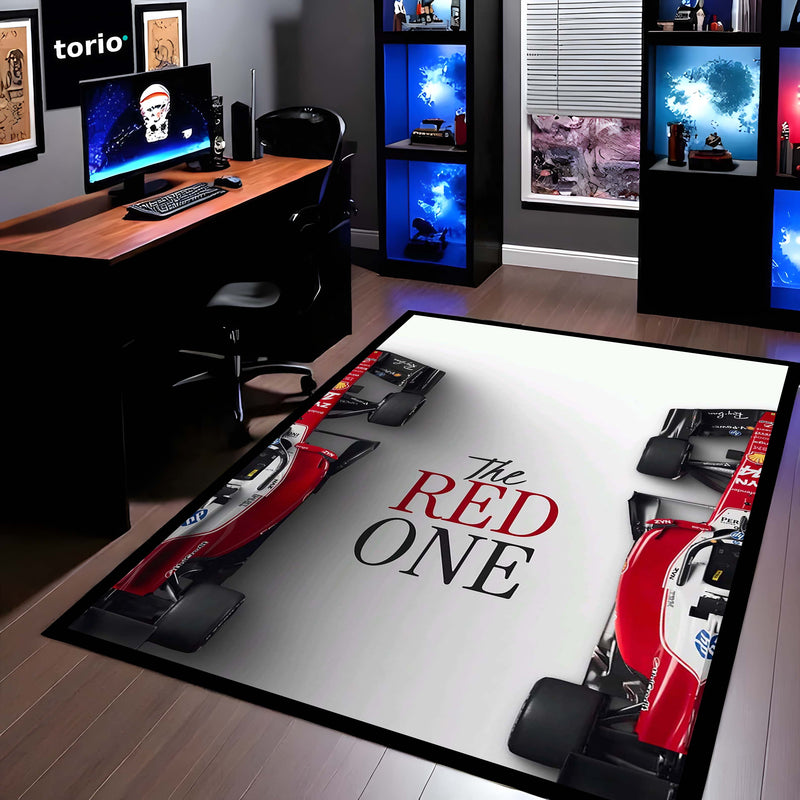 Ferrari Formula 1 Speed Area Rug | Red Racing Car Floor Mat | Motorsports Decor Rug for Gaming Room, Bedroom & Fan Cave