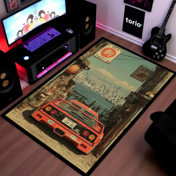 Sports Car Area Rug | Supercar Design Floor Mat | Anti Slip Washable Door Mat for Bedroom, Living Room, Gaming Room Decor | 3 mm Thin Rug