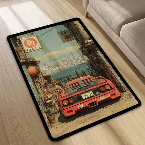 Sports Car Area Rug | Supercar Design Floor Mat | Anti Slip Washable Door Mat for Bedroom, Living Room, Gaming Room Decor | 3 mm Thin Rug