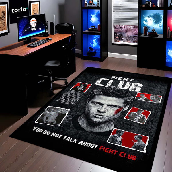 Fight Club Movie Poster Area Rug | Vintage Cinema Floor Mat | Cult Classic Film Rug for Bedroom, Gaming Room & Movie Lover Decor
