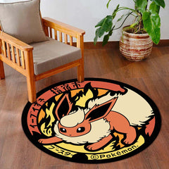 Flareon Round Area Rug | Pokémon Inspired Circle Floor Mat | Anti-Slip 3 mm Absorbent Rug for Bedroom, Gaming Room & Anime Decor