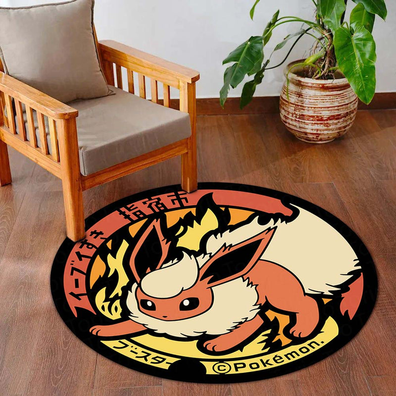 Flareon Round Area Rug | Pokémon Inspired Circle Floor Mat | Anti-Slip 3 mm Absorbent Rug for Bedroom, Gaming Room & Anime Decor