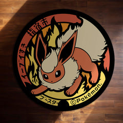 Flareon Round Area Rug | Pokémon Inspired Circle Floor Mat | Anti-Slip 3 mm Absorbent Rug for Bedroom, Gaming Room & Anime Decor
