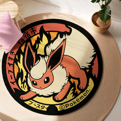 Flareon Round Area Rug | Pokémon Inspired Circle Floor Mat | Anti-Slip 3 mm Absorbent Rug for Bedroom, Gaming Room & Anime Decor