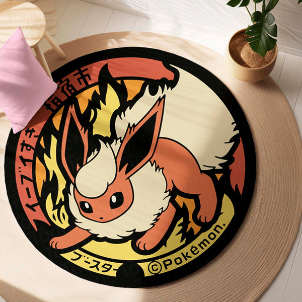 Flareon Round Area Rug | Pokémon Inspired Circle Floor Mat | Anti-Slip 3 mm Absorbent Rug for Bedroom, Gaming Room & Anime Decor