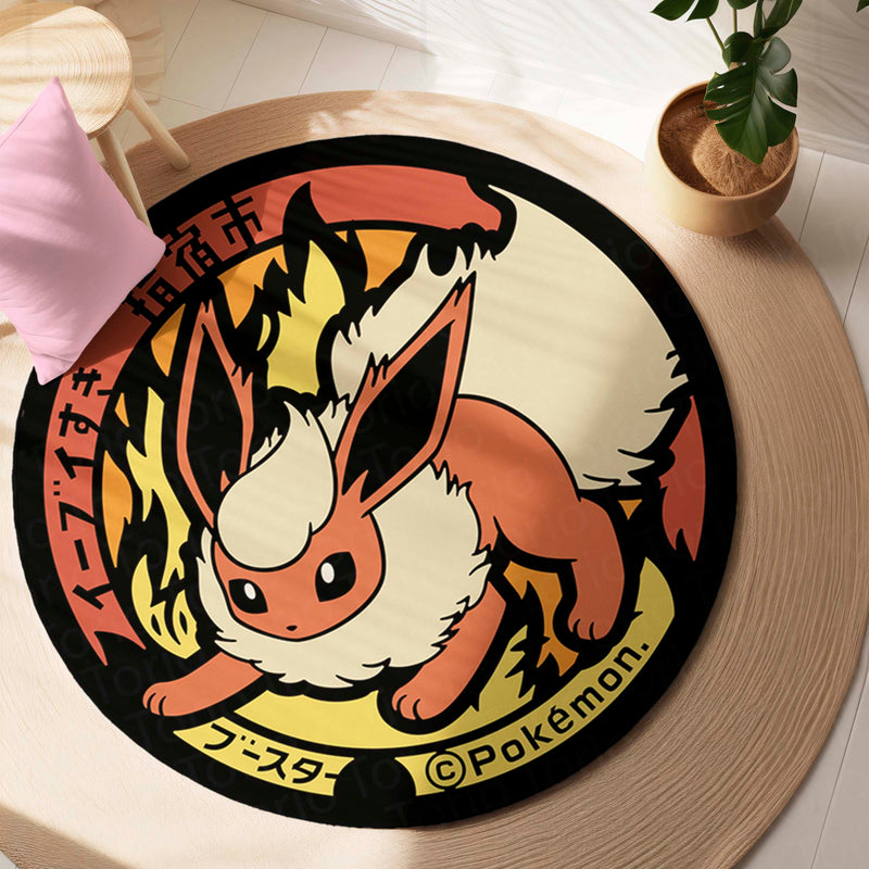 Flareon Round Area Rug | Pokémon Inspired Circle Floor Mat | Anti-Slip 3 mm Absorbent Rug for Bedroom, Gaming Room & Anime Decor