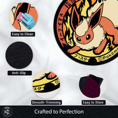 Flareon Round Area Rug | Pokémon Inspired Circle Floor Mat | Anti-Slip 3 mm Absorbent Rug for Bedroom, Gaming Room & Anime Decor