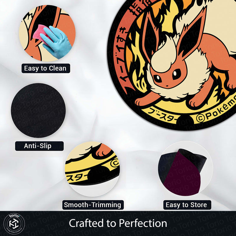 Flareon Round Area Rug | Pokémon Inspired Circle Floor Mat | Anti-Slip 3 mm Absorbent Rug for Bedroom, Gaming Room & Anime Decor