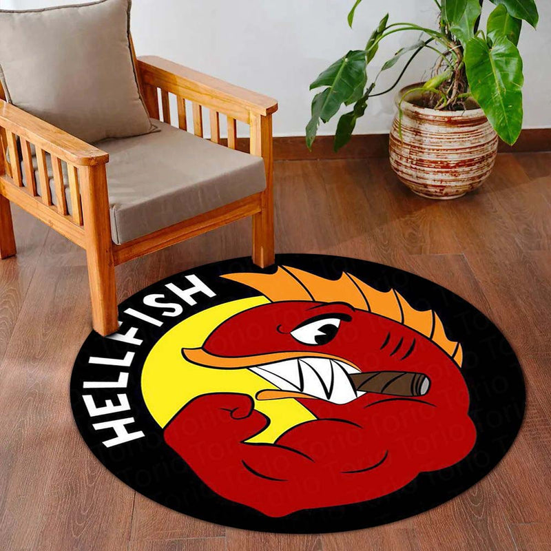 Flying Hellfish Round Area Rug | Simpsons Inspired Circle Floor Mat | Anti-Slip 3 mm Absorbent Rug for Bedroom, Gaming Room & Cartoon Decor