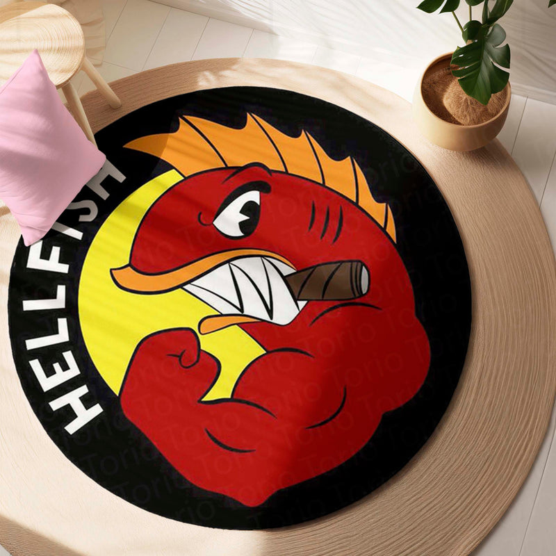 Flying Hellfish Round Area Rug | Simpsons Inspired Circle Floor Mat | Anti-Slip 3 mm Absorbent Rug for Bedroom, Gaming Room & Cartoon Decor